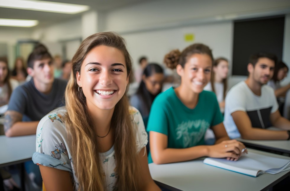 examen superior de valenciano en Valencia - alumnas en clase sonriendo